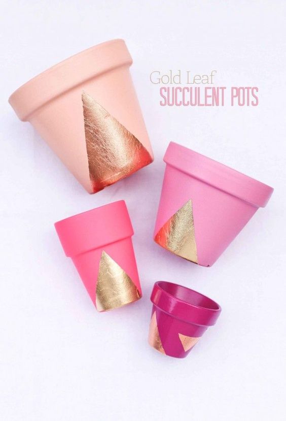 DIY gold leaf succulent pots