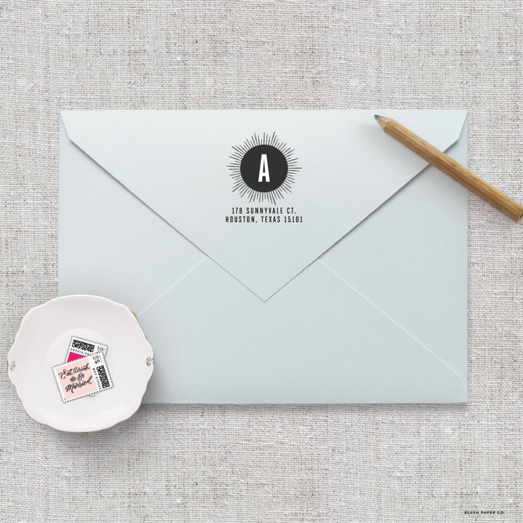 MidCentury Starburst Monogram Self Inking Return Address Stamp | Blush Paper Co.