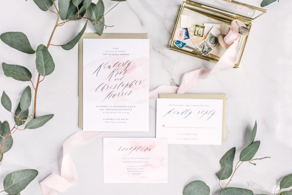 Modern Peach and Grey Watercolor Invitations | Blush Paper Co.