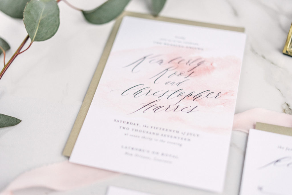 Modern Peach and Grey Watercolor Invitations | Blush Paper Co.