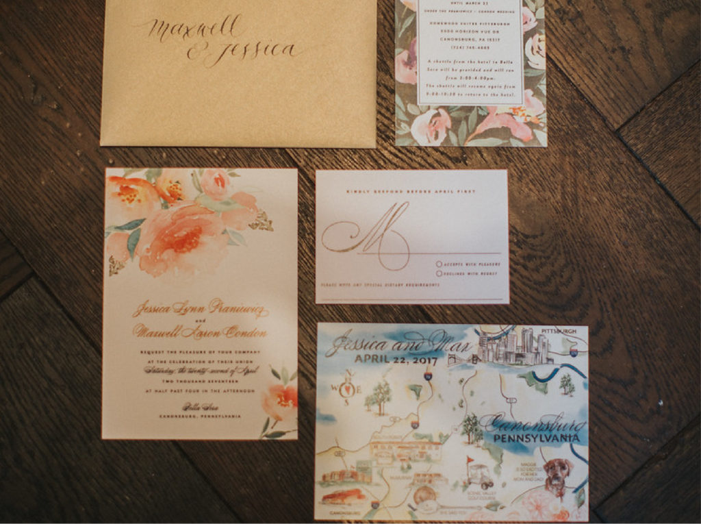 Navy, Pink and Gold Floral Invitations | Blush Paper Co
