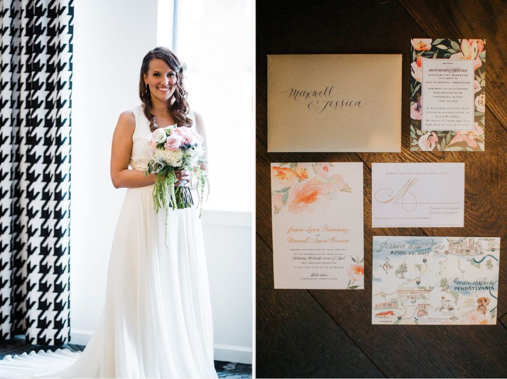 Navy, Pink and Gold Floral Invitations | Blush Paper Co