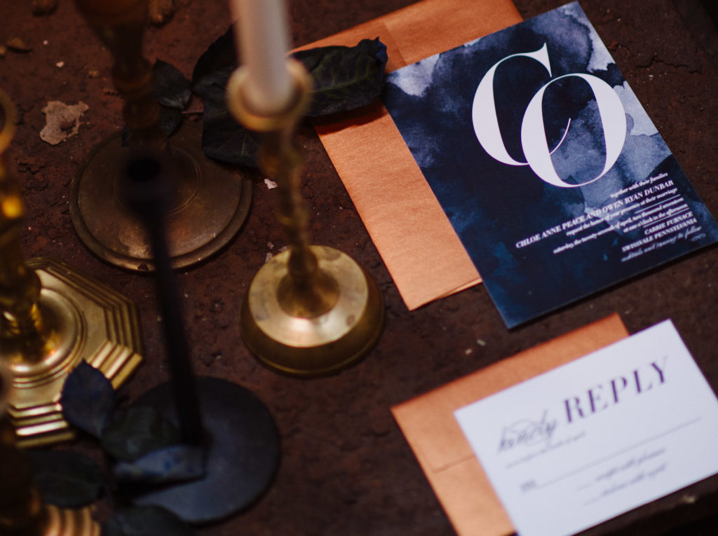 Moody Blue Industrial Chic Watercolor Wedding Stationery | Blush Paper Co.