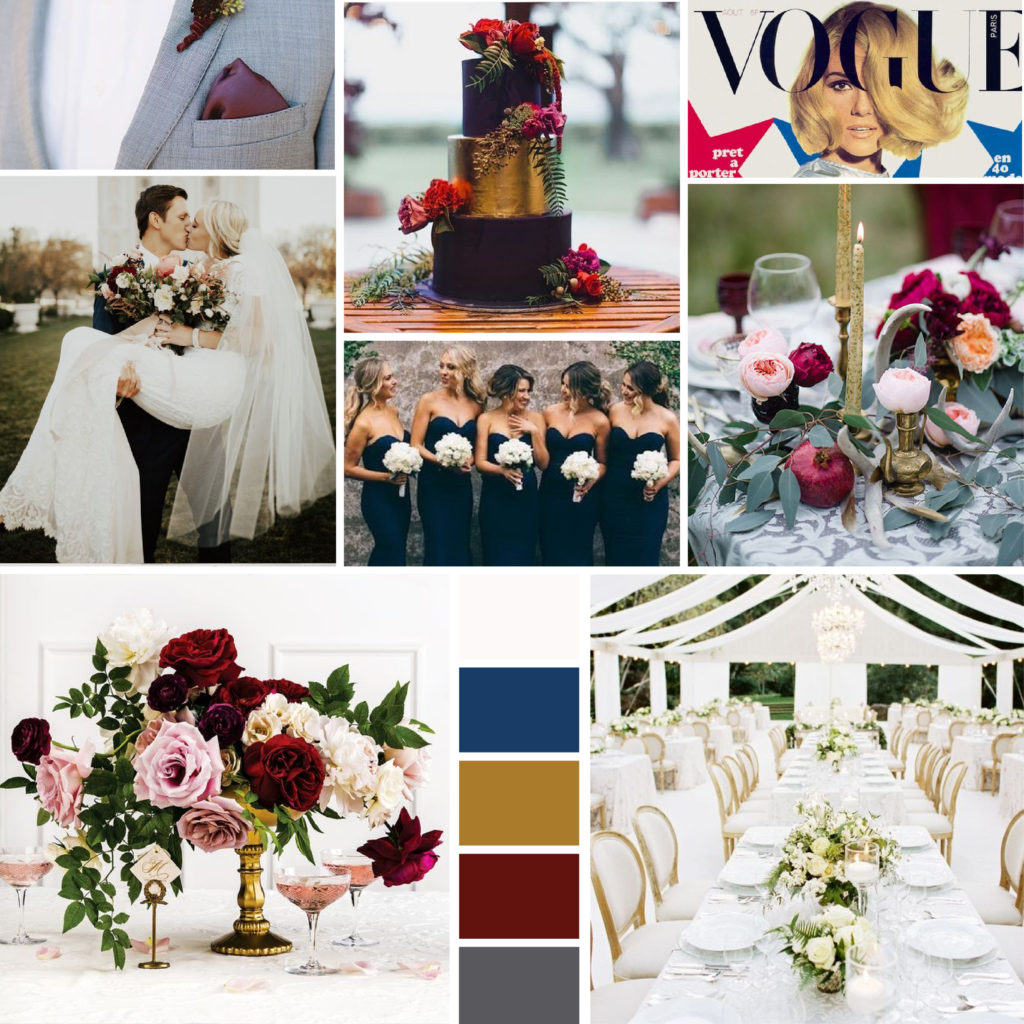 Navy Marsala Gold White Patriotic Wedding Mood Board  | Blush Paper Co.