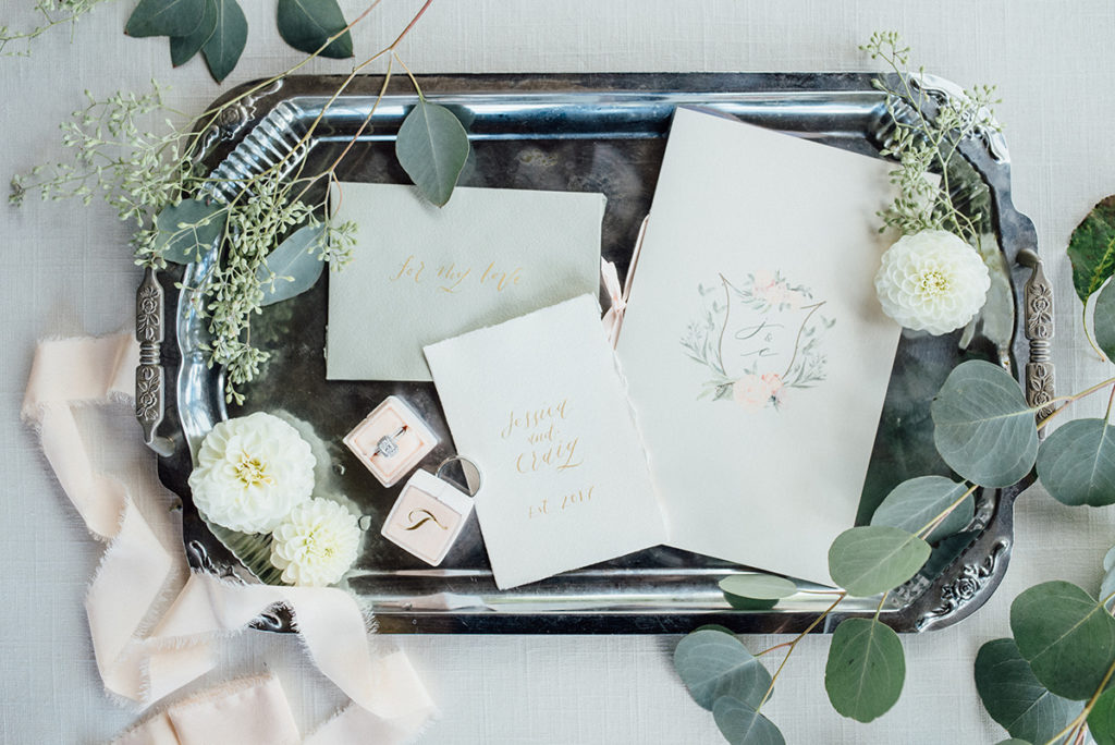 Peach, Sage and Gold Floral Watercolor Wedding Invitations | Blush Paper Co.