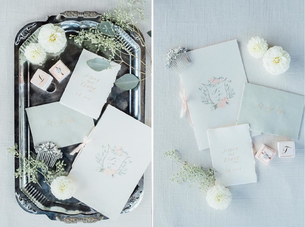 Peach, Sage and Gold Floral Watercolor Wedding Invitations | Blush Paper Co.
