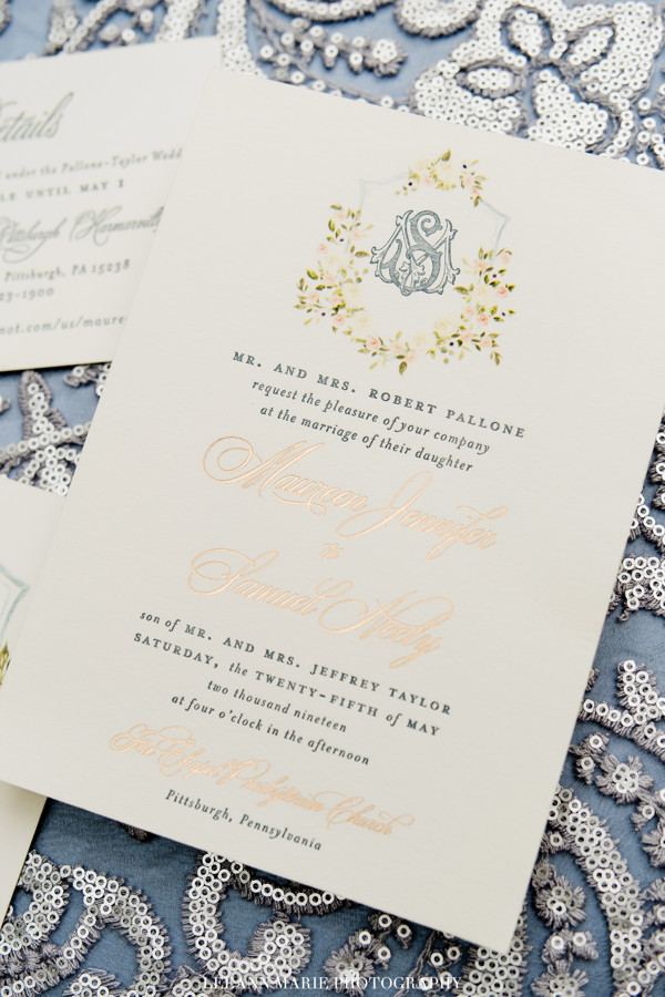 Dusty Blue and Blush Pink Wedding Invitations by Blush Paper Co.