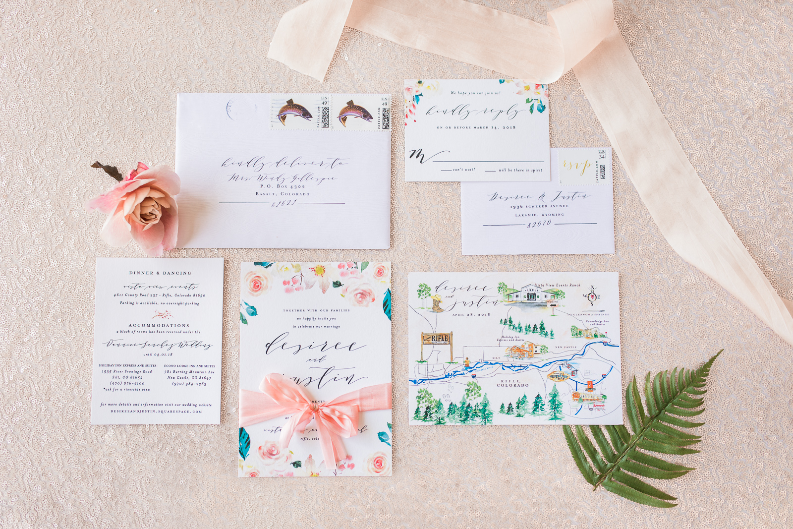 Colorado Watercolor Map Wedding Invitations