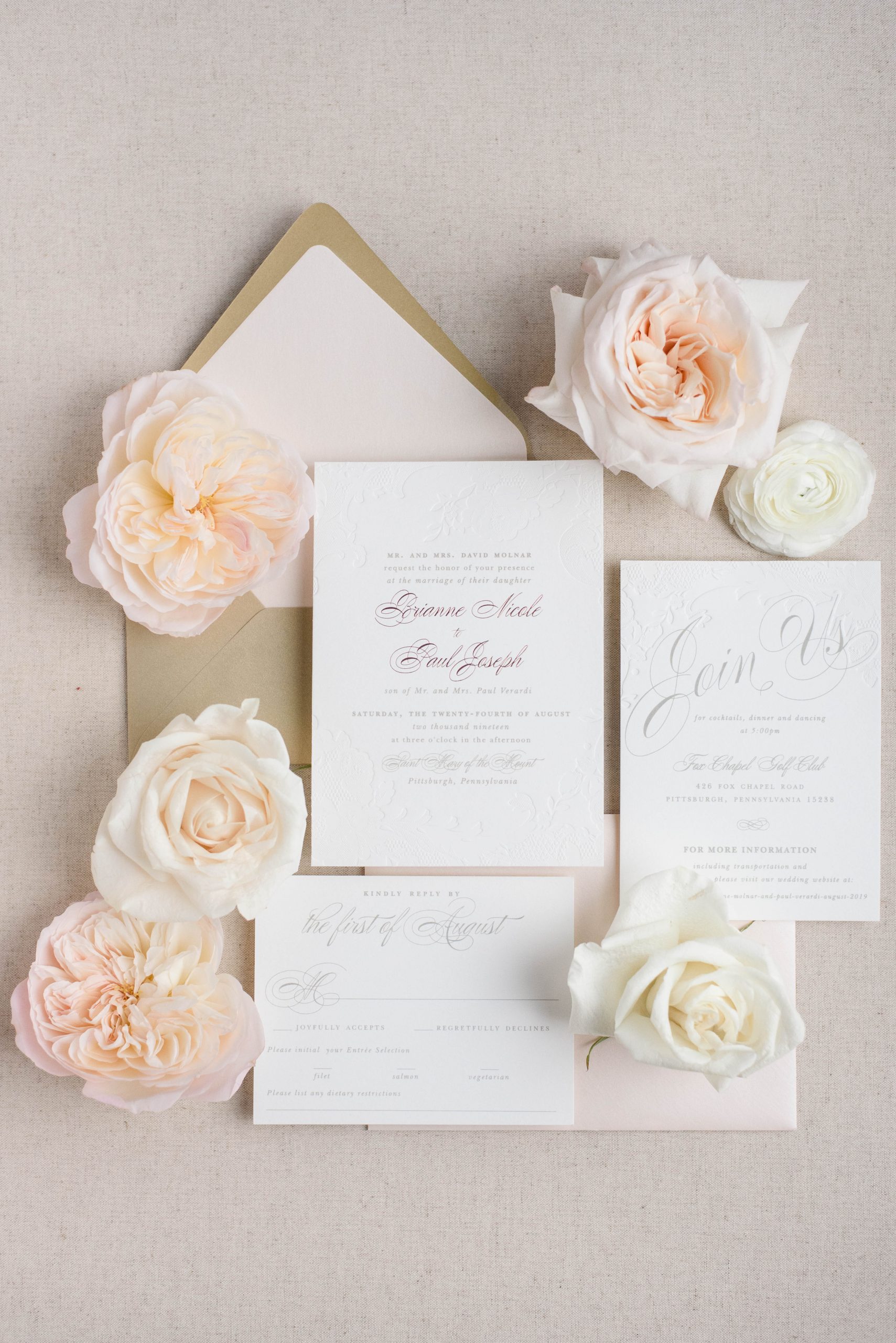 Letterpress Foil Wedding Invitation Classic Pittsburgh Wedding