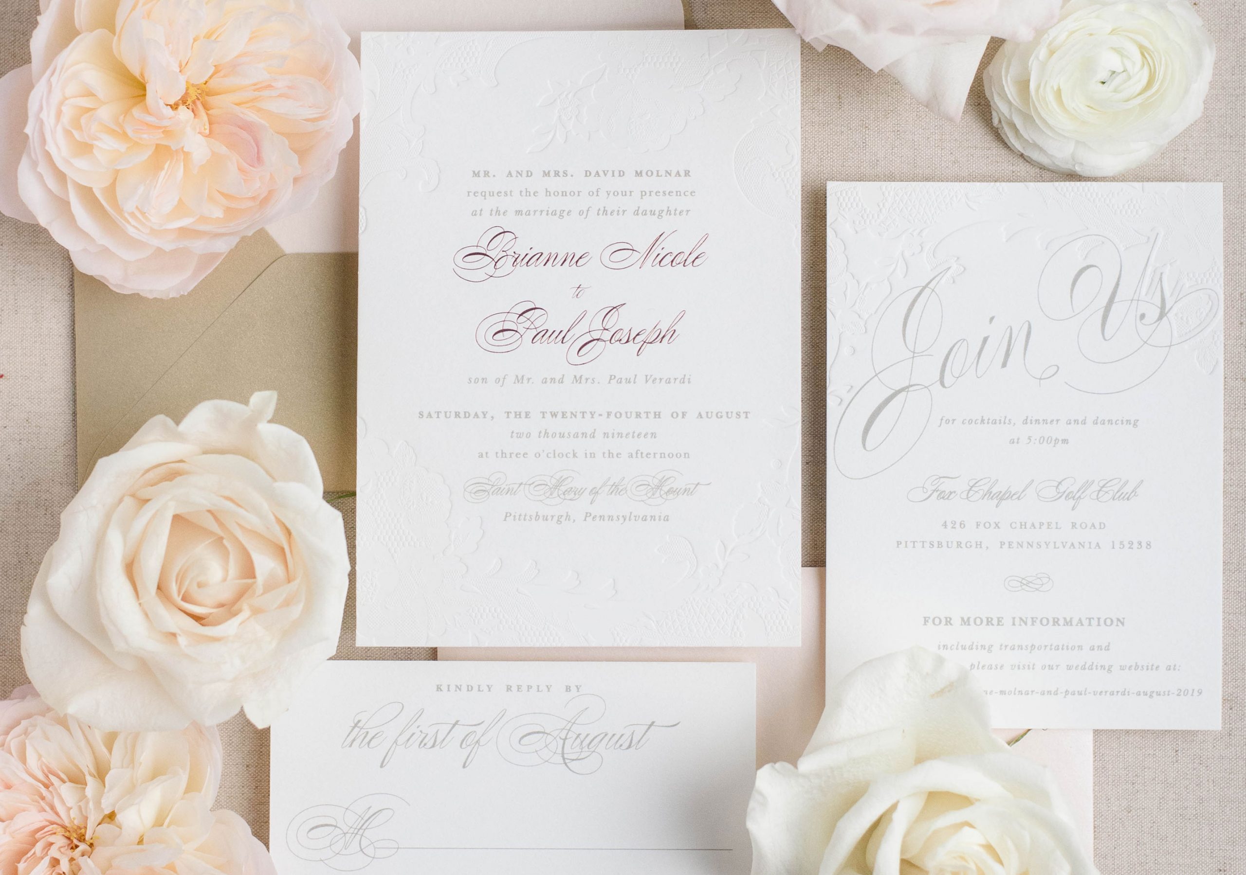 Letterpress Foil Wedding Invitation Classic Pittsburgh Wedding