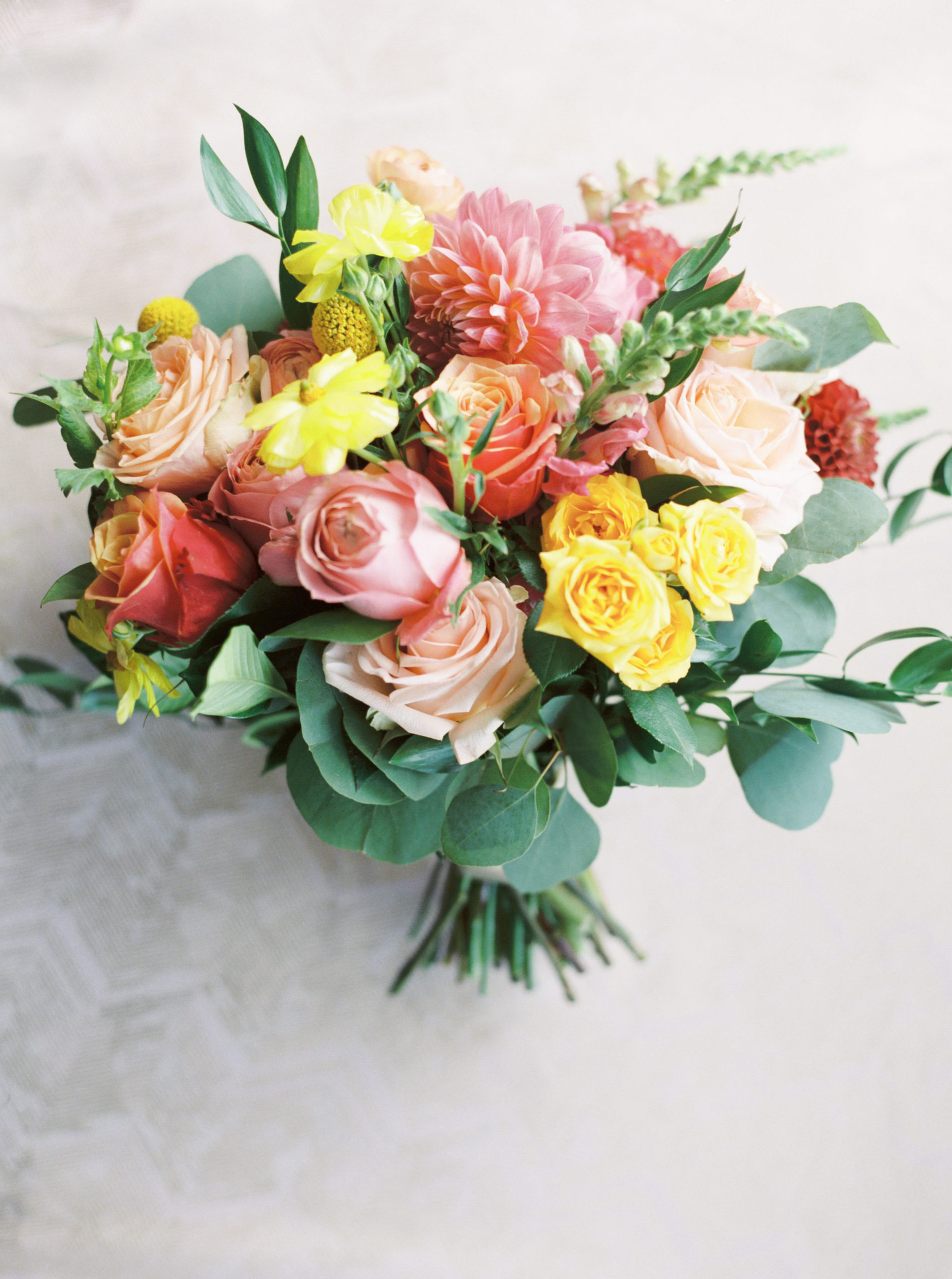 orange yellow pink wedding bouquet