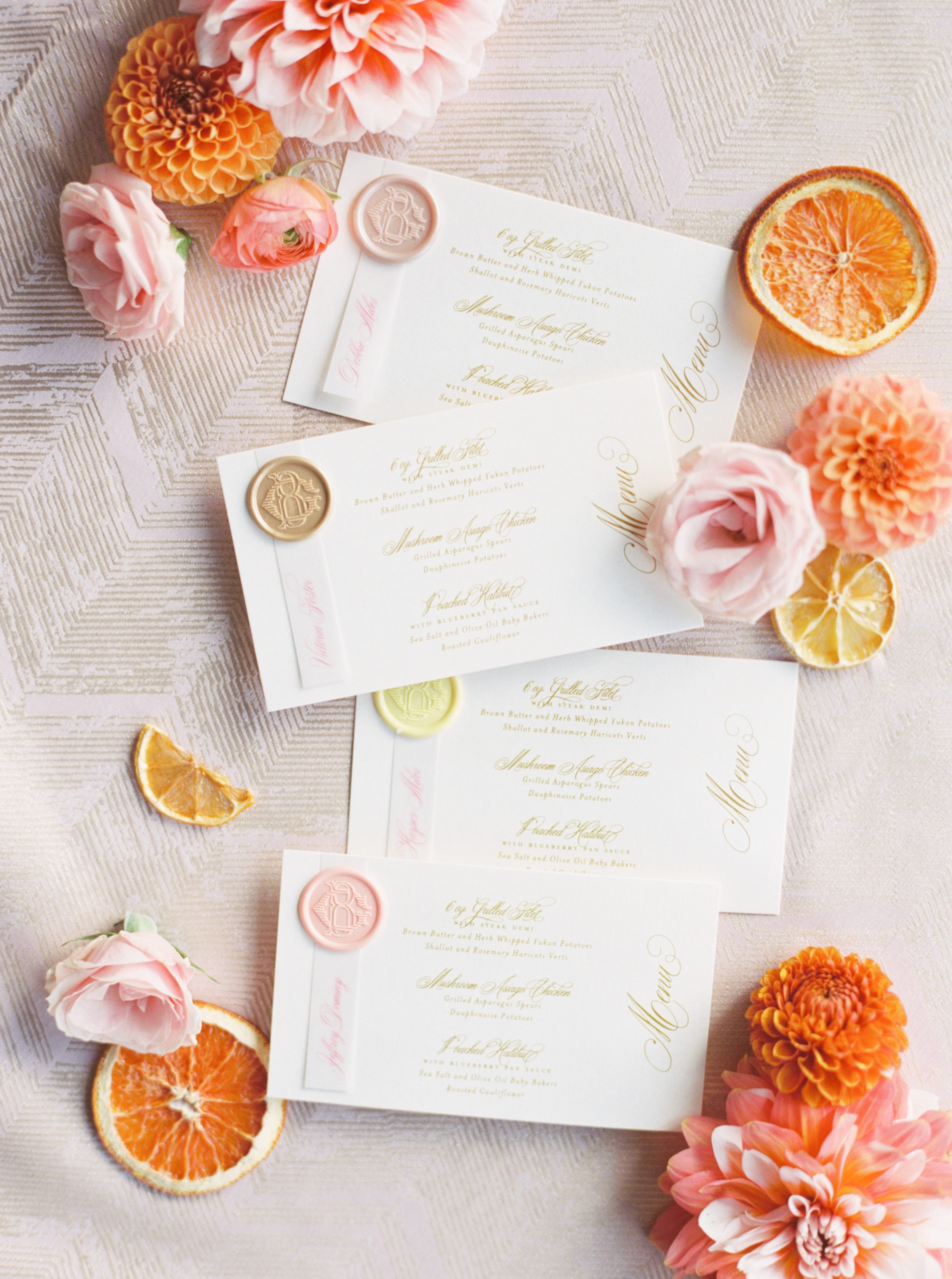 vellum wax seal wedding menu