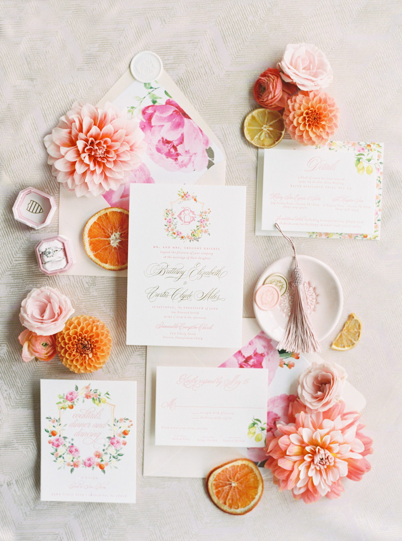 hot pink letterpress invitations