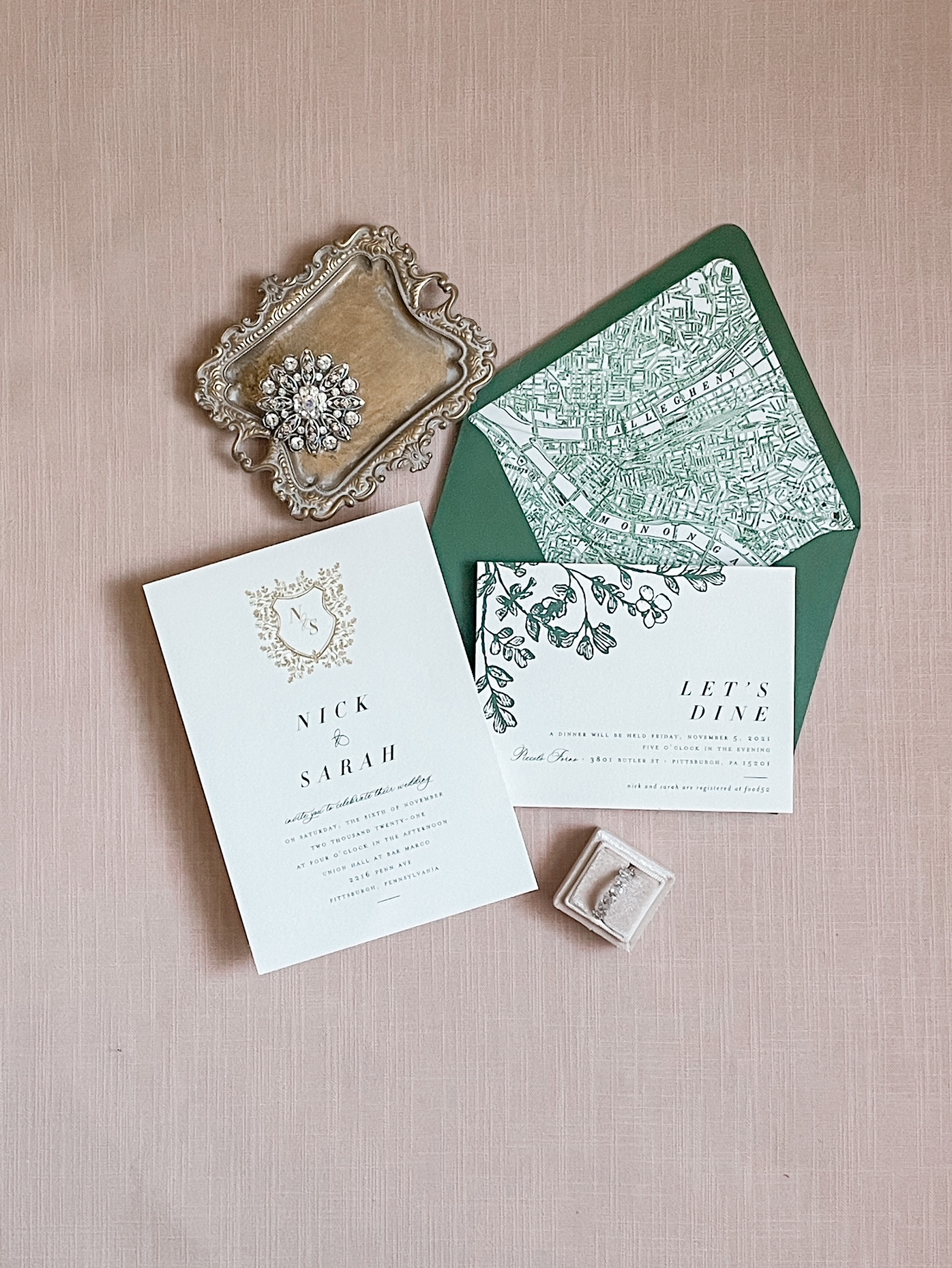 Pittsburgh Green Letterpress Invitation