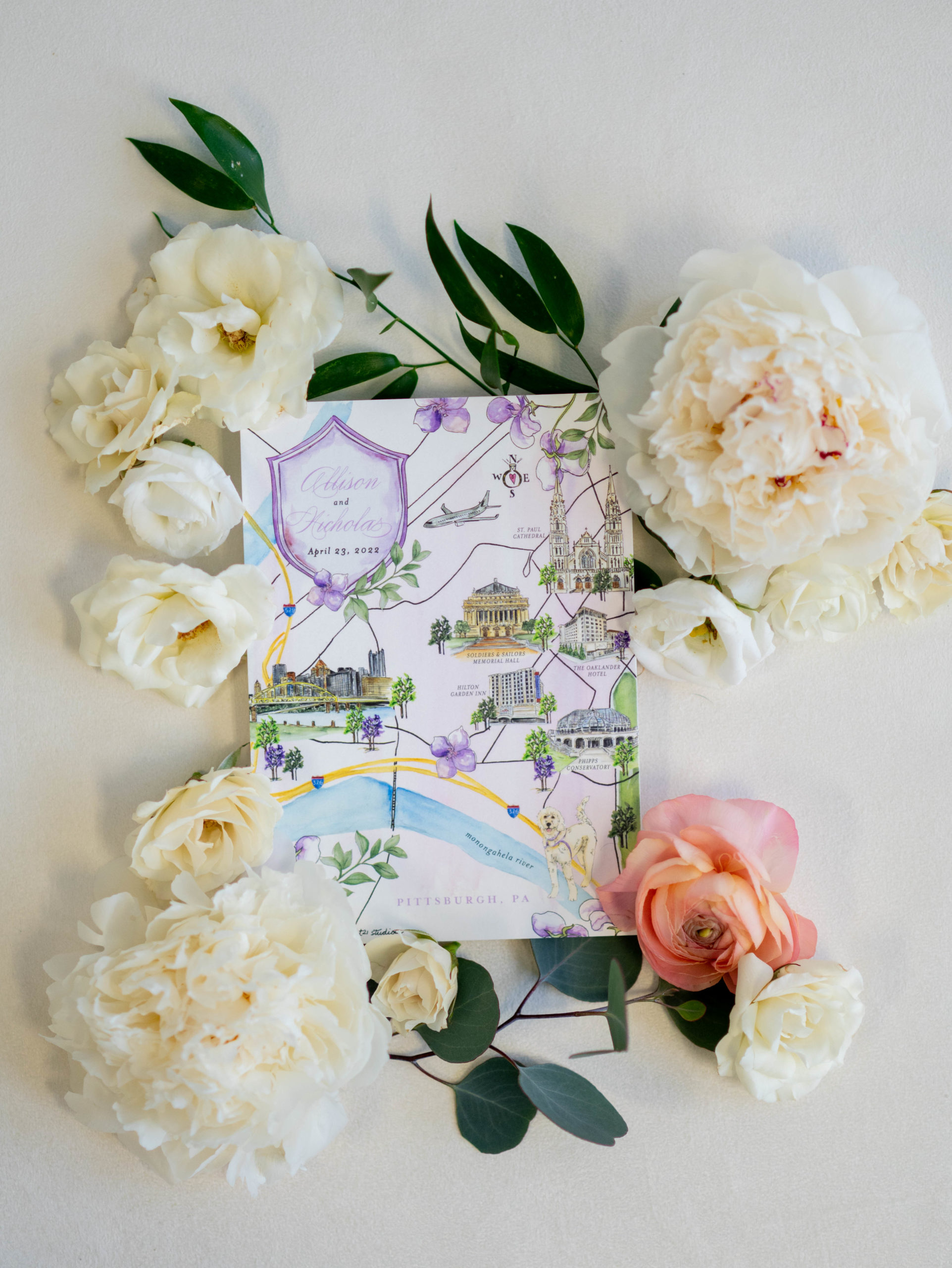 Pittsburgh Watercolor Wedding Map