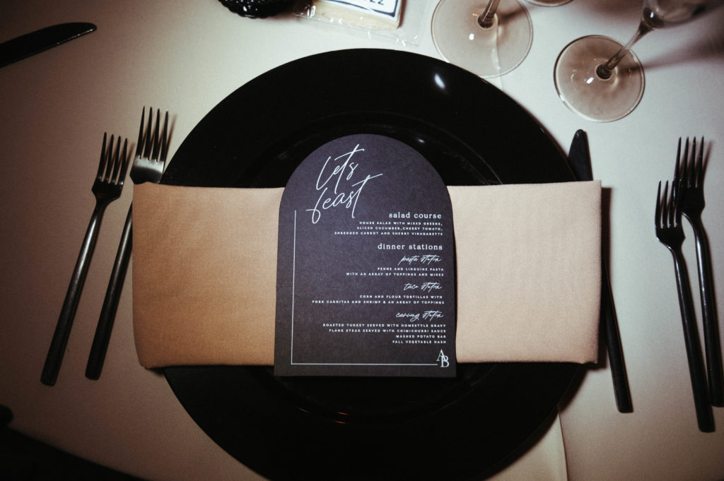 Arch Diecut Wedding Menu with White Ink