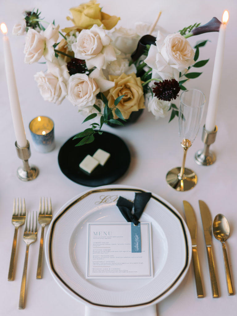 Square Wedding Menu with Ribbon